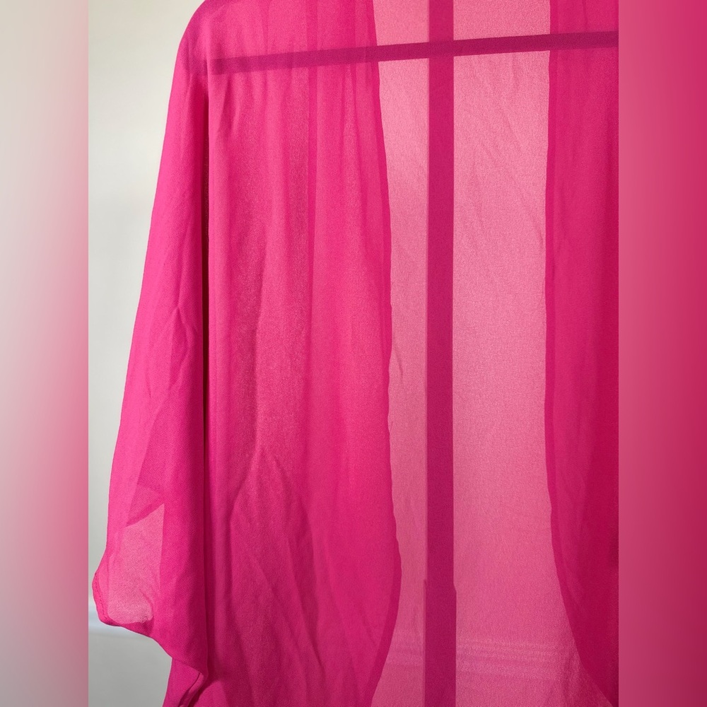 Vibrant Barbie Pink Sheer Cardigan M Edgy Minimalist Festival Drape Open Coverup - Picture 7 of 8